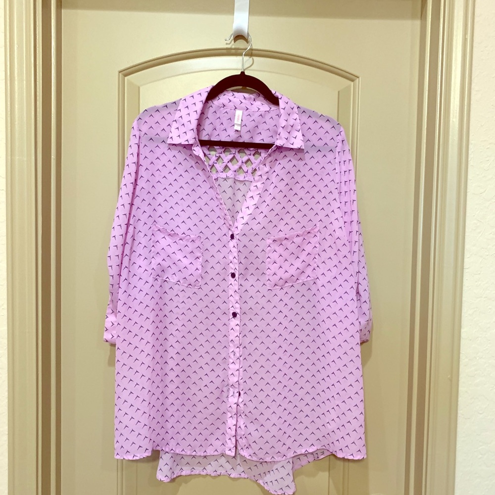 Lilac Hipster Button Down Blouse